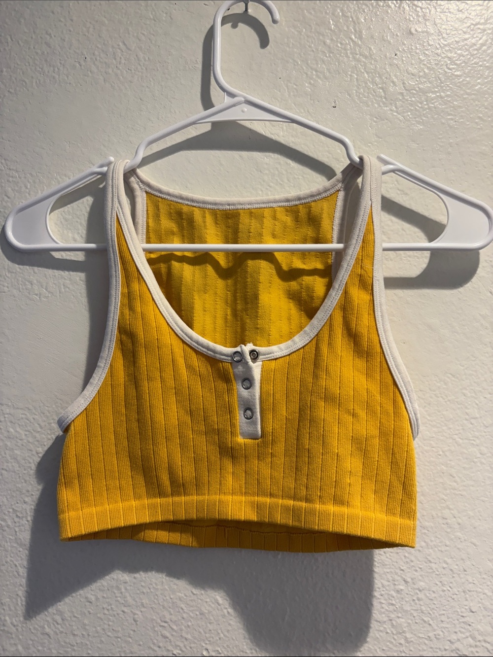 Yellow Ribbed Crop Tank with White Trim